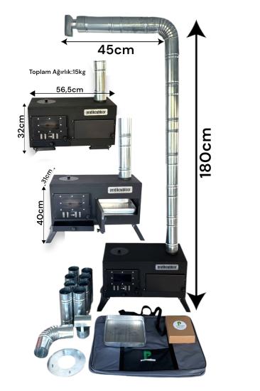 Katlanır Ayaklı Kuzineli Kamp ve Çadır Sobası - Fırınlı Soba